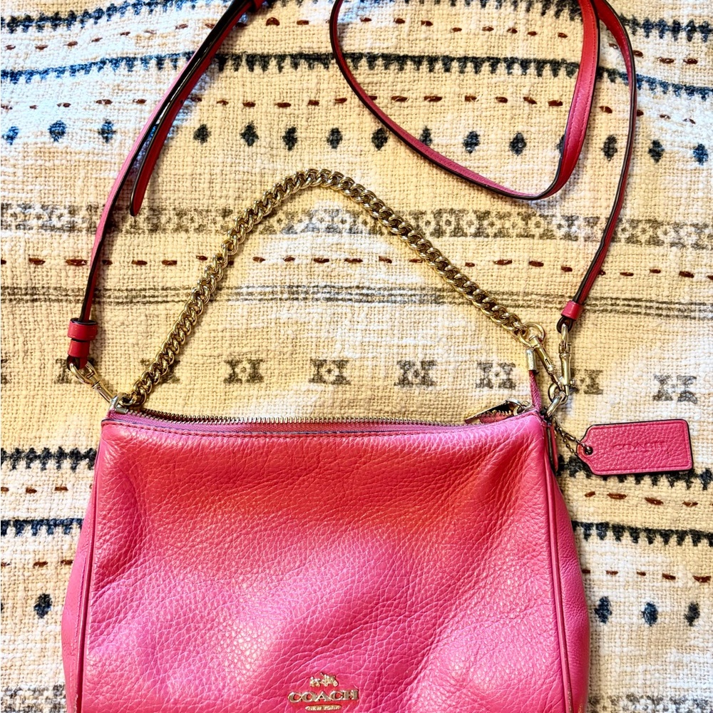 Coach Pink Leather Shoulder Bag with Textured Finish